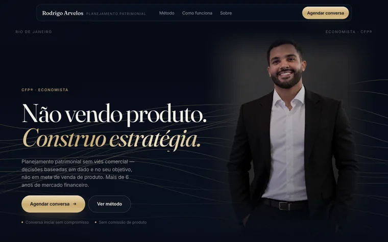 Topo do site de Rodrigo Arvelos, planejamento patrimonial