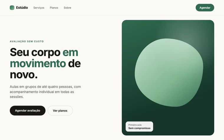 Topo de site de estúdio de treino