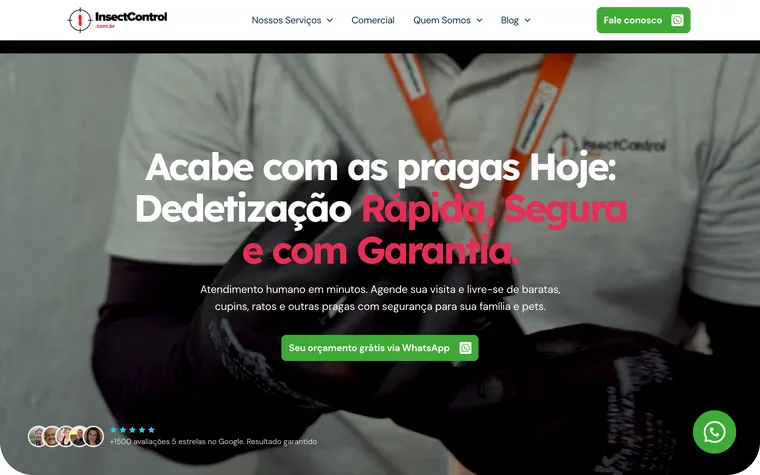 Topo do site da InsectControl, dedetização no Rio de Janeiro